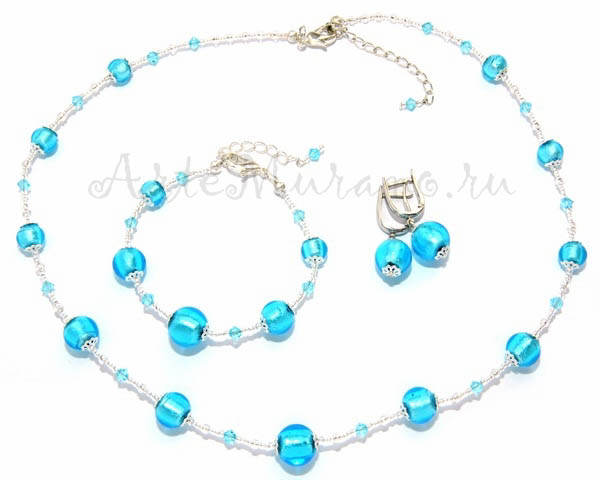 Комплект Primavera голубой: ожерелье, браслет, серьги, арт.1403